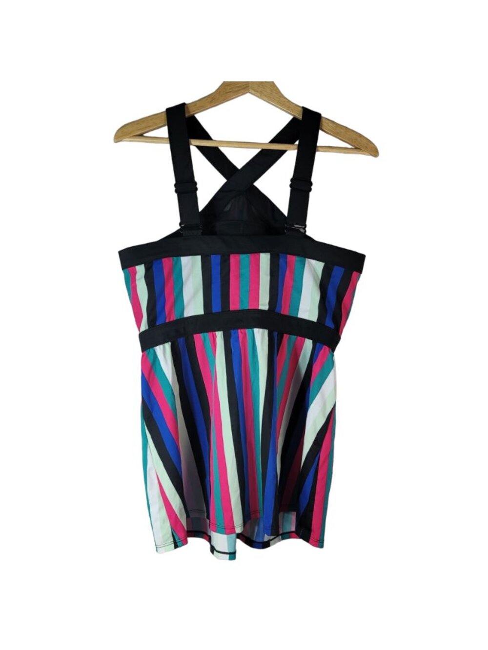 Cacique Swim No Wire Tankini Black Multicolor SZ 18 Lightly Lined Striped NEW - Picture 4 of 10